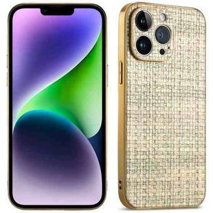 For iPhone 14 Plus Suteni Electroplated Woven Cloth PU Soft TPU Phone Case(Grass Green)