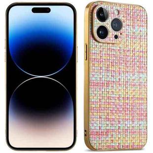 For iPhone 14 Pro Max Suteni Electroplated Woven Cloth PU Soft TPU Phone Case(Rainbow)
