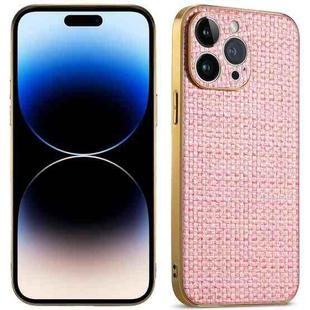 For iPhone 14 Pro Max Suteni Electroplated Woven Cloth PU Soft TPU Phone Case(Pink)