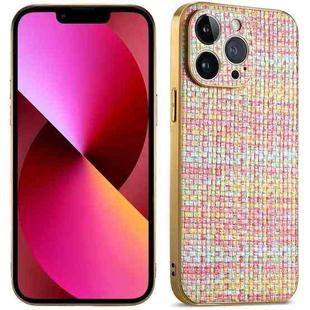 For iPhone 13 Suteni Electroplated Woven Cloth PU Soft TPU Phone Case(Rainbow)