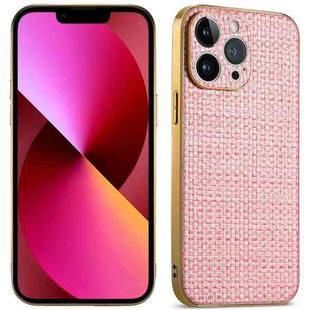 For iPhone 13 Suteni Electroplated Woven Cloth PU Soft TPU Phone Case(Pink)