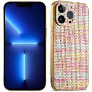 For iPhone 13 Pro Suteni Electroplated Woven Cloth PU Soft TPU Phone Case(Rainbow)