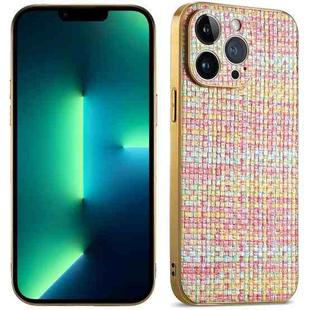 For iPhone 13 Pro Max Suteni Electroplated Woven Cloth PU Soft TPU Phone Case(Rainbow)