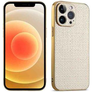 For iPhone 12 Suteni Electroplated Woven Cloth PU Soft TPU Phone Case(Apricot White)