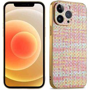 For iPhone 12 Suteni Electroplated Woven Cloth PU Soft TPU Phone Case(Rainbow)