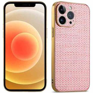 For iPhone 12 Suteni Electroplated Woven Cloth PU Soft TPU Phone Case(Pink)
