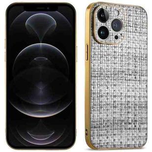 For iPhone 12 Pro Suteni Electroplated Woven Cloth PU Soft TPU Phone Case(Black Gray)