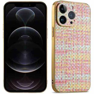 For iPhone 12 Pro Suteni Electroplated Woven Cloth PU Soft TPU Phone Case(Rainbow)