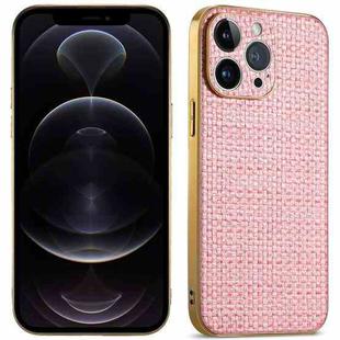 For iPhone 12 Pro Suteni Electroplated Woven Cloth PU Soft TPU Phone Case(Pink)