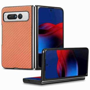 For Google Pixel Fold Carbon Fiber Texture Leather Back Cover Phone Case(Brown)
