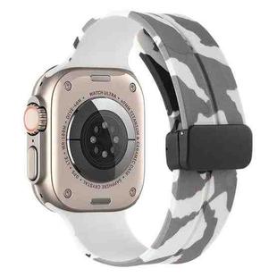 Magnetic Clasp Camouflage Silicone Watch Band For Apple Watch Ultra 49mm(Camouflage White)