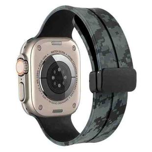 Magnetic Clasp Camouflage Silicone Watch Band For Apple Watch Ultra 49mm(Camouflage Black)