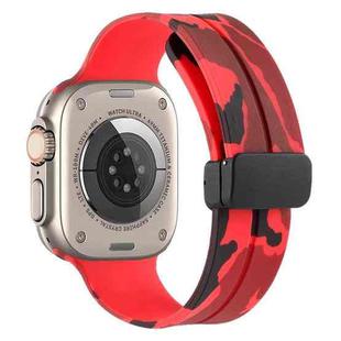 Magnetic Clasp Camouflage Silicone Watch Band For Apple Watch Ultra 49mm(Camouflage Red)