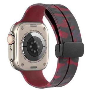 Magnetic Clasp Camouflage Silicone Watch Band For Apple Watch Ultra 49mm(Camouflage Burgundy)