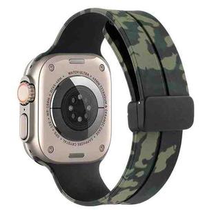 Magnetic Clasp Camouflage Silicone Watch Band For Apple Watch Ultra 49mm(Camouflage Army Green)