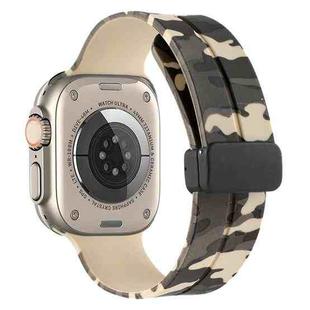 Magnetic Clasp Camouflage Silicone Watch Band For Apple Watch Ultra 49mm(Camouflage Khaki)