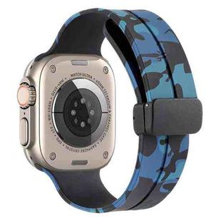 Magnetic Clasp Camouflage Silicone Watch Band For Apple Watch Ultra 49mm(Camouflage Blue)