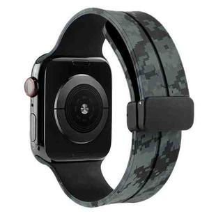 Magnetic Clasp Camouflage Silicone Watch Band For Apple Watch Series 9&8&7 41mm / SE 3&SE 2&6&SE&5&4 40mm / 3&2&1 38mm(Camouflage Black)