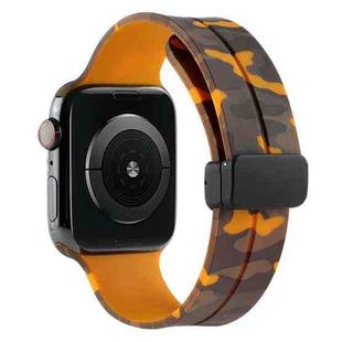 Magnetic Clasp Camouflage Silicone Watch Band For Apple Watch Series 9&8&7 41mm / SE 3&SE 2&6&SE&5&4 40mm / 3&2&1 38mm(Camouflage Yellow)