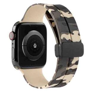 Magnetic Clasp Camouflage Silicone Watch Band For Apple Watch Series 9&8&7 41mm / SE 3&SE 2&6&SE&5&4 40mm / 3&2&1 38mm(Camouflage Khaki)