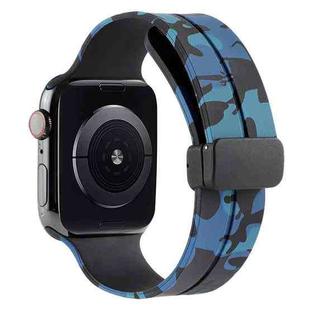 Magnetic Clasp Camouflage Silicone Watch Band For Apple Watch Series 9&8&7 41mm / SE 3&SE 2&6&SE&5&4 40mm / 3&2&1 38mm(Camouflage Blue)