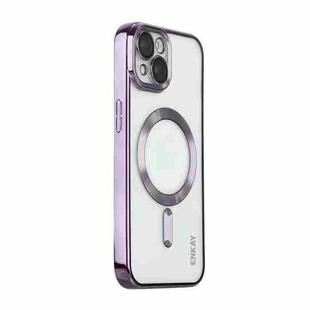 For iPhone 14 ENKAY Electroplated MagSafe Shockproof TPU Phone Case with Lens Film(Purple)