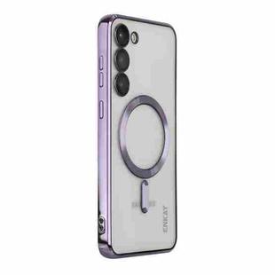 For Samsung Galaxy S23 ENKAY Hat-Prince Magnet Slim Clear Case Electroplated Shockproof Camera Protection Cover(Purple)