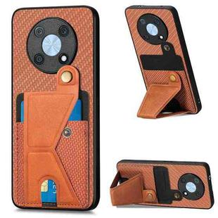 For Huawei nova Y90 Carbon Fiber Wallet Flip Card Holder Phone Case(Brown)