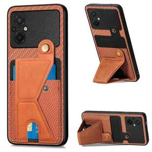 For Xiaomi Poco M5 4G Carbon Fiber Wallet Flip Card Holder Phone Case(Brown)
