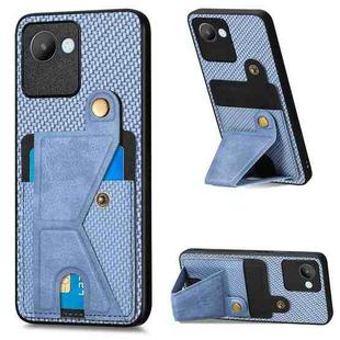 For Realme C30 Carbon Fiber Wallet Flip Card Holder Phone Case(Blue)