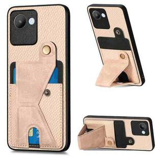 For Realme C30 Carbon Fiber Wallet Flip Card Holder Phone Case(Khaki)