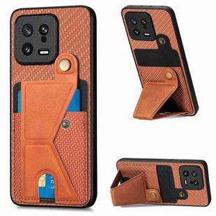 For Xiaomi 13 Carbon Fiber Wallet Flip Card Holder Phone Case(Brown)