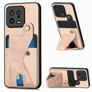 For Xiaomi 13 Carbon Fiber Wallet Flip Card Holder Phone Case(Khaki)