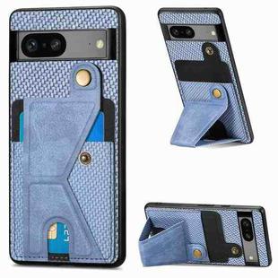 For Google Pixel 7A Carbon Fiber Wallet Flip Card Holder Phone Case(Blue)