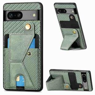 For Google Pixel 7A Carbon Fiber Wallet Flip Card Holder Phone Case(Green)