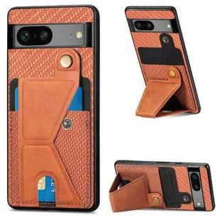 For Google Pixel 7A Carbon Fiber Wallet Flip Card Holder Phone Case(Brown)