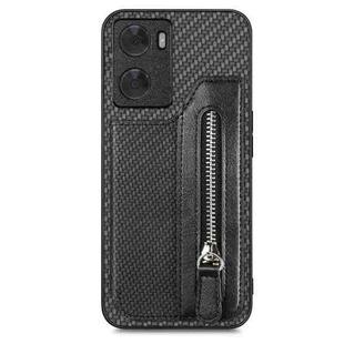 For OPPO A57 4G Carbon Fiber Flip Zipper Wallet Phone Case(Black)