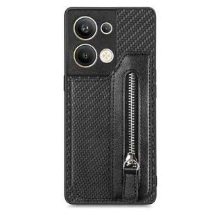 For OPPO Reno9 Pro+ Carbon Fiber Flip Zipper Wallet Phone Case(Black)