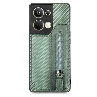 OPPO Reno9 Pro+ Carbon Fiber Flip Zipper Wallet Phone Case(Green)