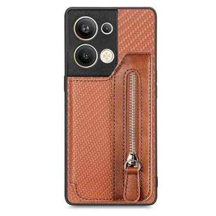 OPPO Reno9 Pro+ Carbon Fiber Flip Zipper Wallet Phone Case(Brown)