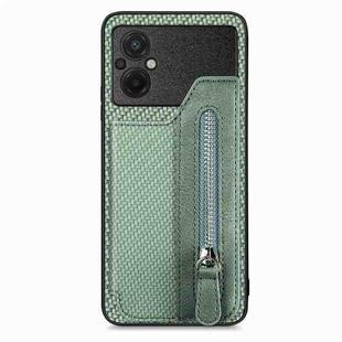 For Xiaomi Poco M5 4G Carbon Fiber Flip Zipper Wallet Phone Case(Green)