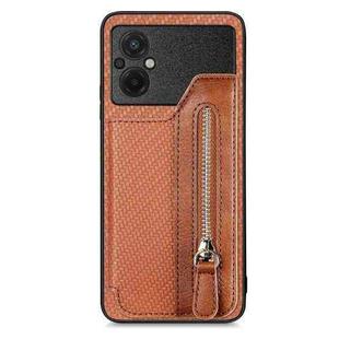 For Xiaomi Poco M5 4G Carbon Fiber Flip Zipper Wallet Phone Case(Brown)