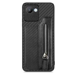 For Realme C30 Carbon Fiber Flip Zipper Wallet Phone Case(Black)