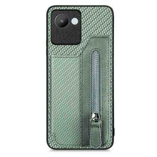 For Realme C30 Carbon Fiber Flip Zipper Wallet Phone Case(Green)