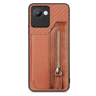 For Realme C30 Carbon Fiber Flip Zipper Wallet Phone Case(Brown)