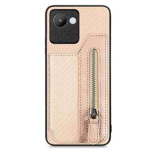 For Realme C30 Carbon Fiber Flip Zipper Wallet Phone Case(Khaki)