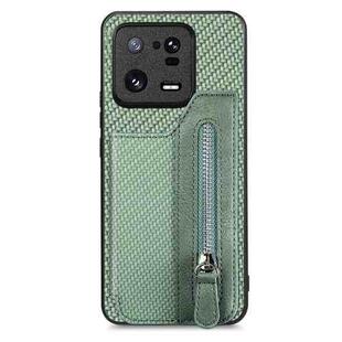 For Xiaomi 13 Pro Carbon Fiber Flip Zipper Wallet Phone Case(Green)