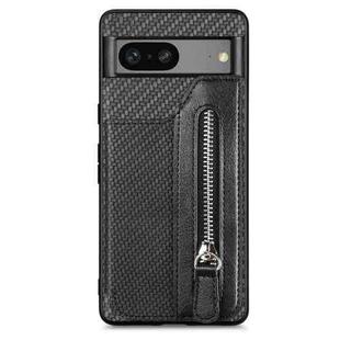 For Google Pixel 7A Carbon Fiber Flip Zipper Wallet Phone Case(Black)