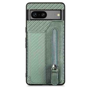 For Google Pixel 7A Carbon Fiber Flip Zipper Wallet Phone Case(Green)