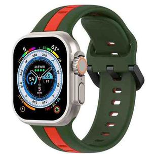 Two-Color Loop Buckle Silicone Watch Band For Apple Watch Ultra 49mm(Army Green+Red)